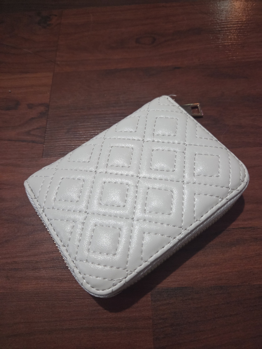 Faux Leather White Quilted Zip Wallet